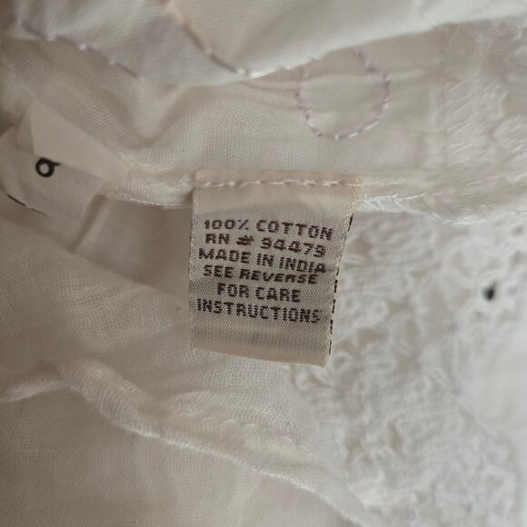 Y2k White Cotton Midi peasant dress Size XL Embroidered Crochet Lace Fairy Boho - Picture 13 of 13